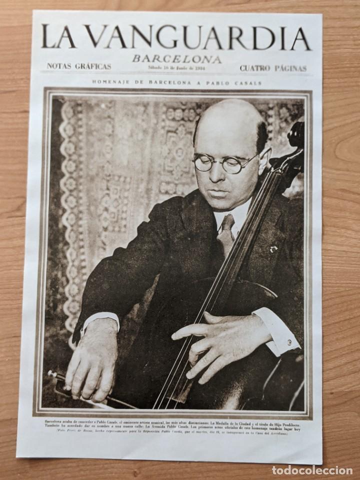 Collezionismo: REPRODUCCI&Oacute;N PORTADA DE LA VANGUARDIA A&Ntilde;O 1934 L&Aacute;MINA N&ordm; 28 &laquo;PAU CASALS&raquo;