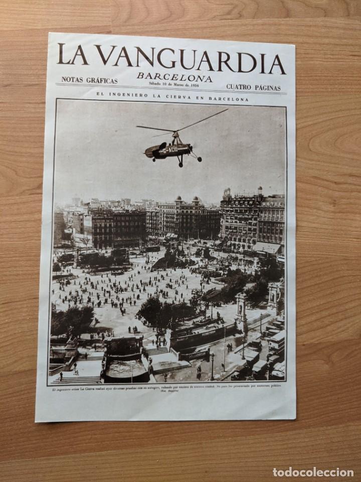 Coleccionismo: REPRODUCCI&Oacute;N PORTADA DE LA VANGUARDIA A&Ntilde;O 1934 L&Aacute;MINA N&ordm; 27 &laquo;EL AUTOGIRO SOBRE BARCELONA&raquo;