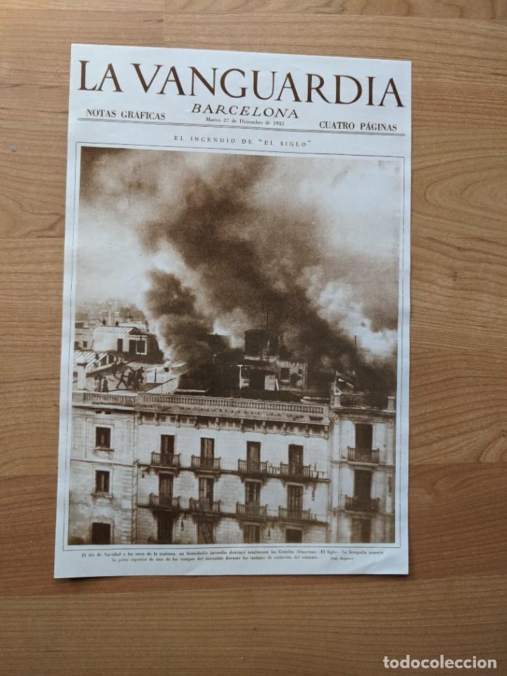 Colecionismo: REPRODUCCI&Oacute;N PORTADA DE LA VANGUARDIA A&Ntilde;O 1932 L&Aacute;MINA N&ordm; 21 &laquo;INCENDIO ALMACENES EL SIGLO&raquo;