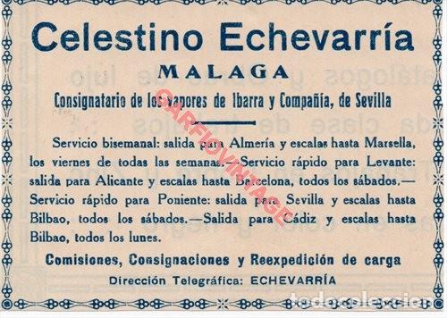 Coleccionismo: M&Aacute;LAGA, RETAL DE PUBLICACI&Oacute;N, PUBLICIDAD CELESTINO ECHEVARRIA, CONSIGNATARIO VAPORES