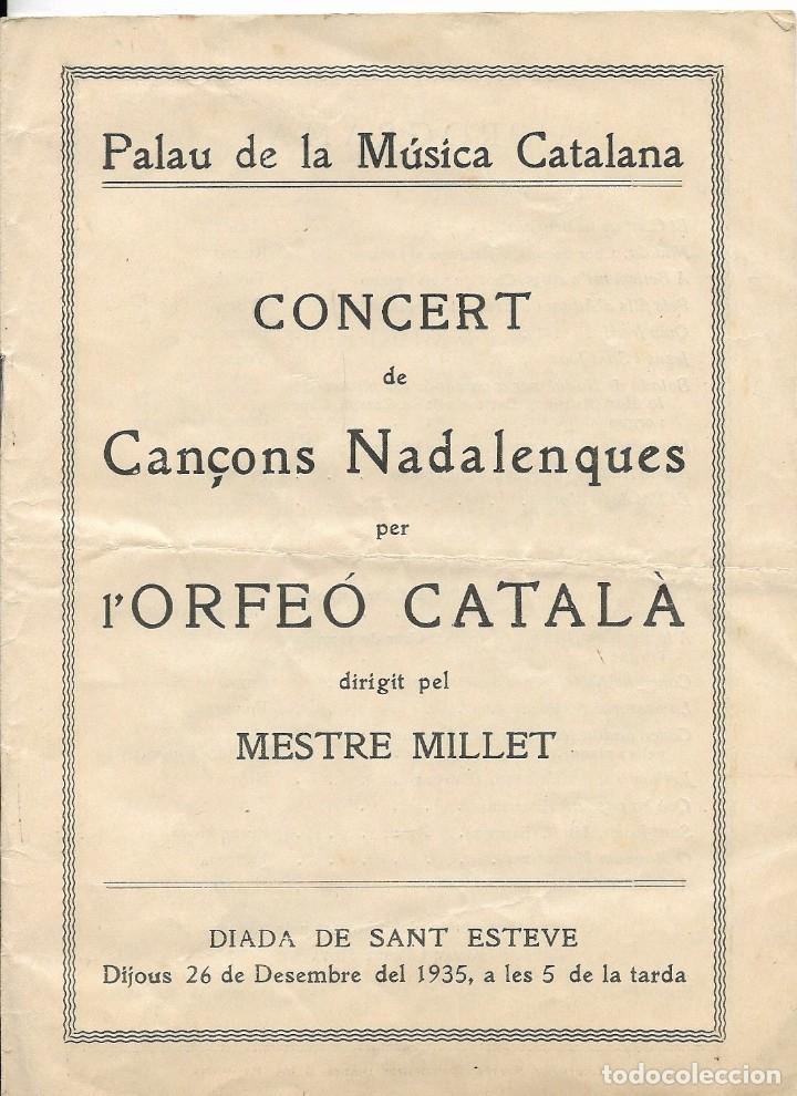 Coleccionismo: programa de la M&uacute;sica Catalana. Concert de can&ccedil;ons nadalenques per l'Orfeo Catal&agrave;. 26-12-1935