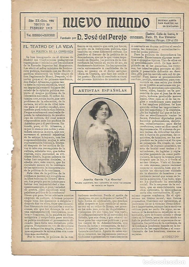Coleccionismo: A&Ntilde;O 1913 RECORTE PRENSA JUANITA GARCIA LA GAUCHA ARTISTA ESPA&Ntilde;OLA CUPLETISTA VARIETES TEATRO