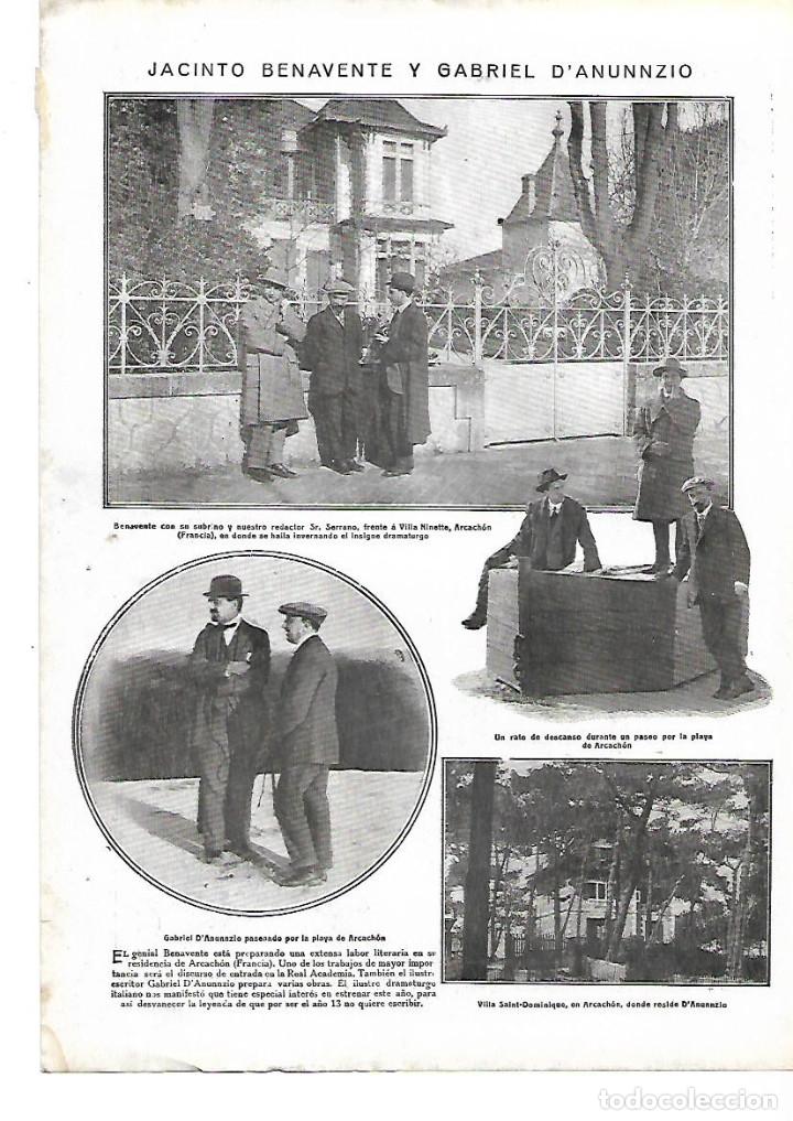 Coleccionismo: A&Ntilde;O 1913 RECORTE PRENSA JACINTO BENAVENTE Y GABRIEL D'ANUNNZIO EN ARCACHON FRANCIA VILLA NINETTE
