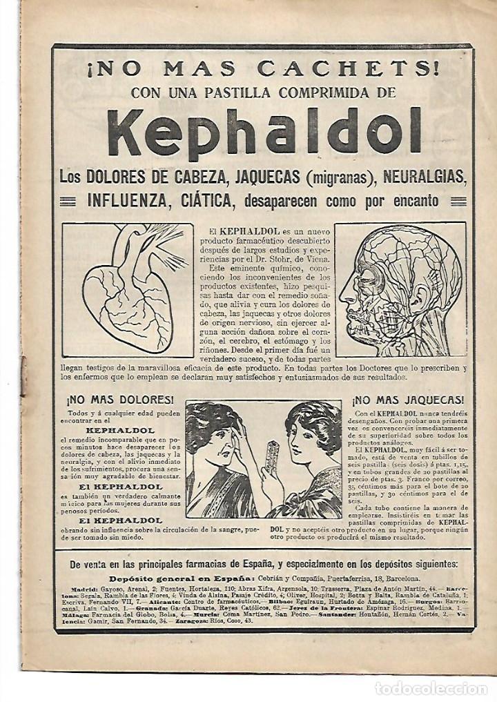 Coleccionismo: A&Ntilde;O 1913 RECORTE PRENSA PUBLICIDAD KEPHALDOL CALMANTE DOLOR CABEZA JAQUECA PRODUCTOS FARMACEUTICOS