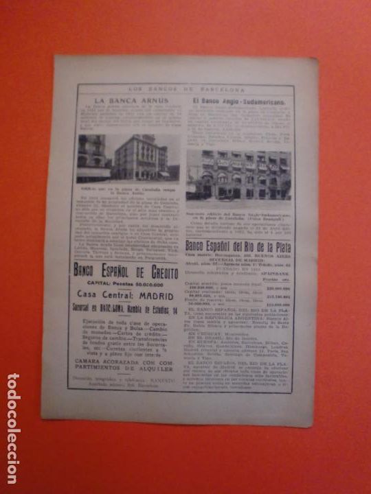 Collezionismo: LA BANCA ARN&Uacute;S BANCO ESPA&Ntilde;OL DE CREDITO AGENCIAS BARCELONA - CO&Ntilde;AC SOREL - 20/5/1923