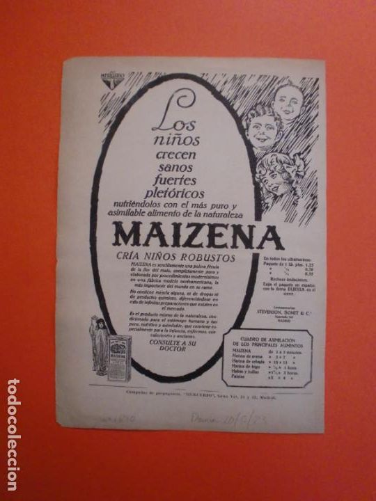 Collezionismo: ALIMENTO PARA NI&Ntilde;OS MAIZENA - PORTADA DIBUJO DE CIPON - 20/5/1923