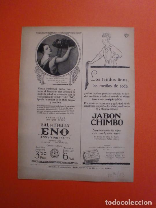 Collezionismo: SAL DE FRUTA ENO - JAB&Oacute;N CHIMBO - PORTADA - 22/7/1923