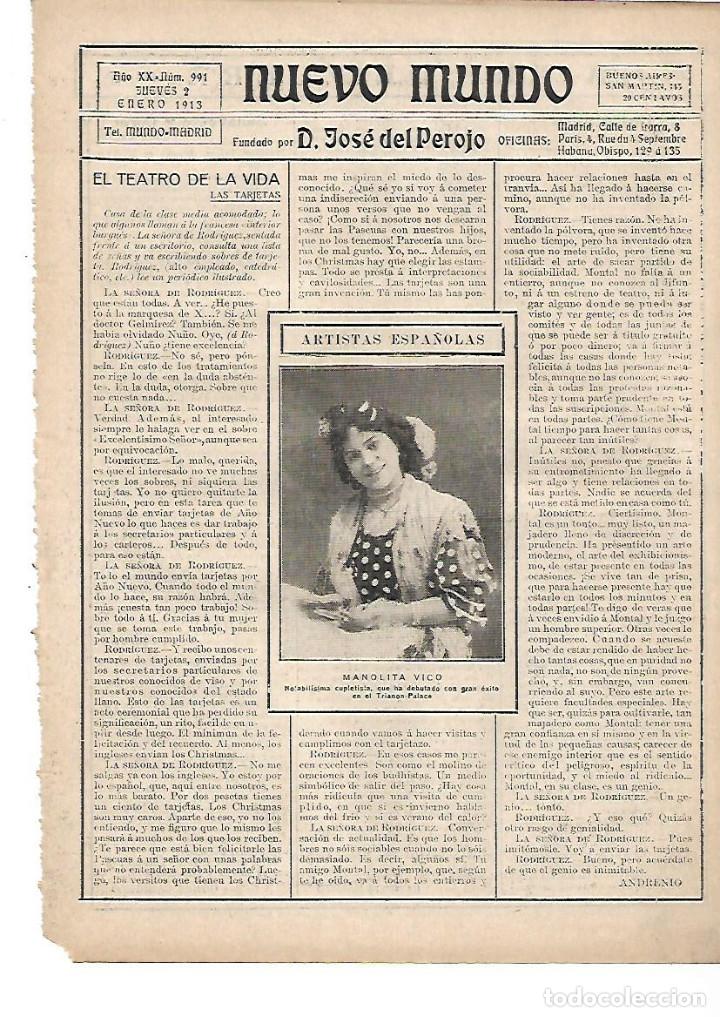 Collectionnisme: A&Ntilde;O 1913 RECORTE PRENSA MANOLITA VICO ARTISTA ESPA&Ntilde;OLA CANTANTE CUPLETISTA TEATRO TRIANON PALACE