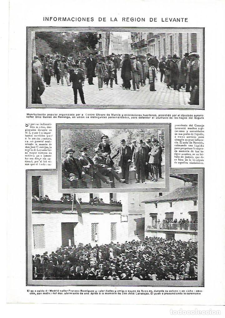 Coleccionismo: A&Ntilde;O 1913 RECORTE PRENSA NOVELDA ALICANTE LAPIDA EN HONOR A CANALEJAS