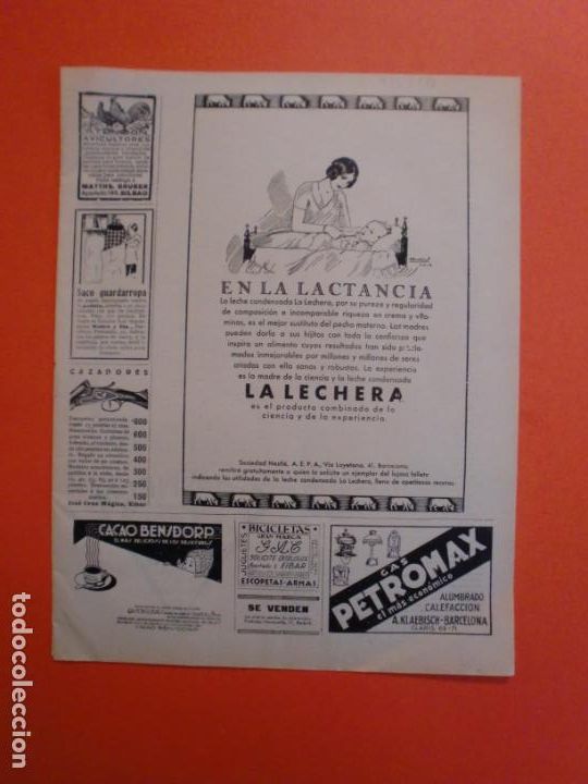 Collectionnisme: EN LA LACTANCIA LECHE CONDENSADA LA LECHERA DE NESTL&Eacute; - ESCOPETAS MUGICA EIBAR - 9/5/1930