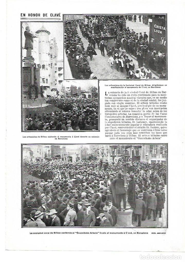 Coleccionismo: A&Ntilde;O 1913 RECORTE PRENSA ORFEONES SOCIEDAD CORAL DE BILBAO GUERNIKAKO ARBOLA HOMENAJE A CLAVE EN BCNA