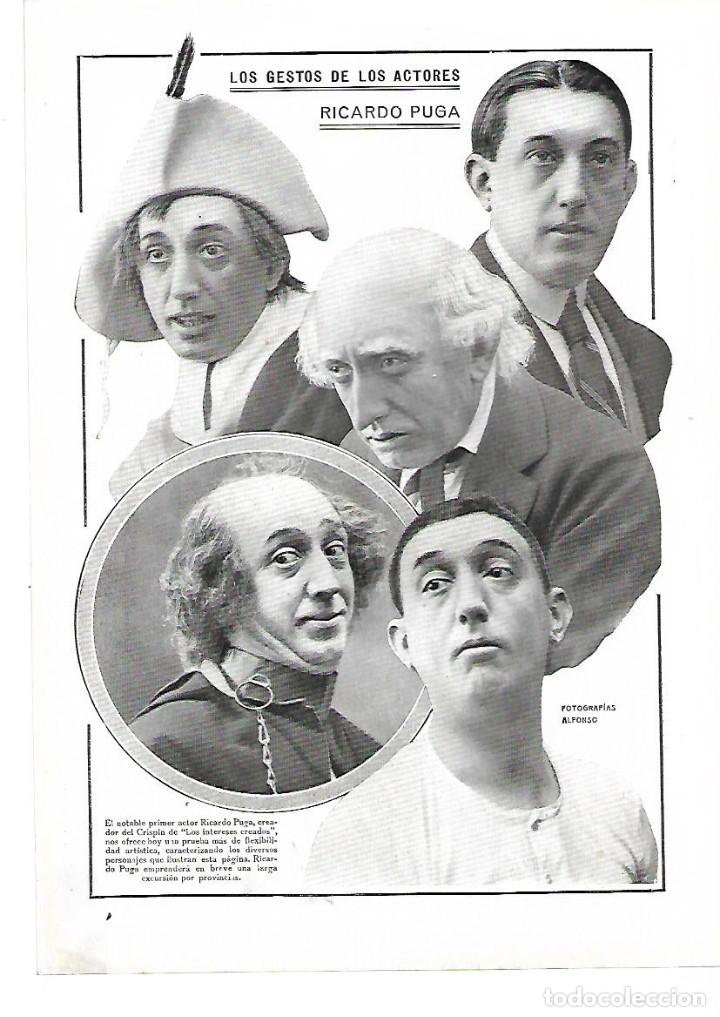 Coleccionismo: A&Ntilde;O 1913 RECORTE PRENSA RICARDO PUGA ACTOR TEATRO GESTOS INTERPRETATIVOS