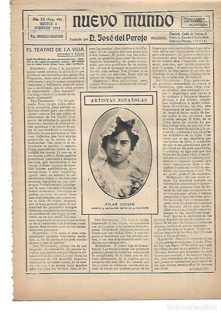 Coleccionismo: A&Ntilde;O 1913 RECORTE PRENSA PILAR COHEN ARTISTA ESPA&Ntilde;OLA BAILARINA CUPLETISTA TEATRO