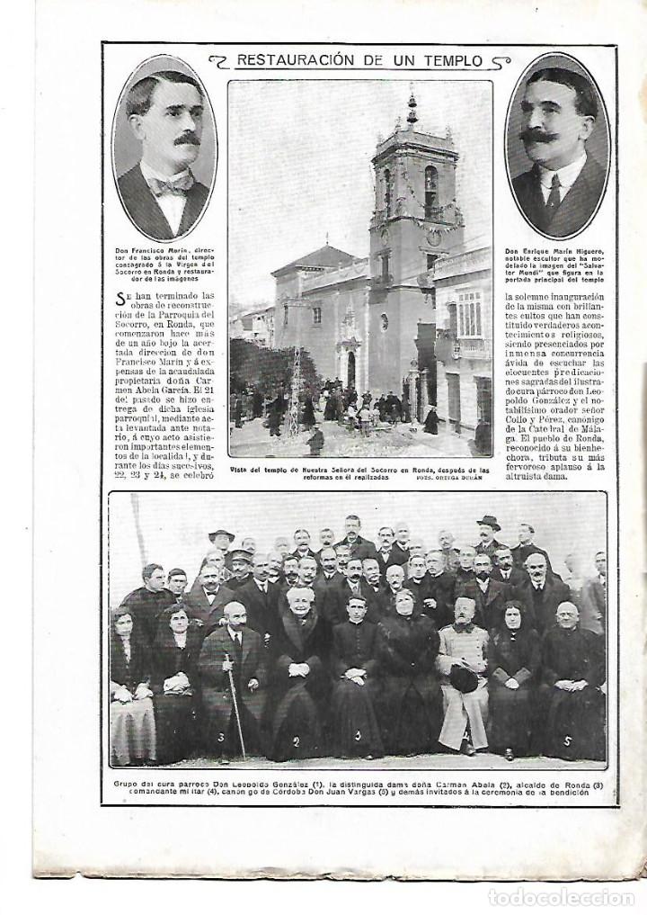 Coleccionismo: A&Ntilde;O 1913 RECORTE PRENSA RONDA RESTAURACION TEMPLO IGLESIA NUESTRA SE&Ntilde;ORA DEL SOCORRO BENDICION