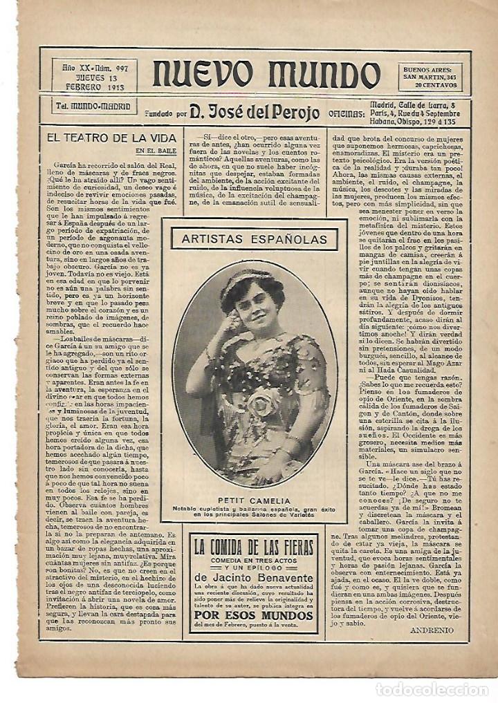 Coleccionismo: A&Ntilde;O 1913 RECORTE PRENSA PETIT CAMELIA ARTISTA ESPA&Ntilde;OLA CUPLETISTA BAILARINA SALONES VARIETES