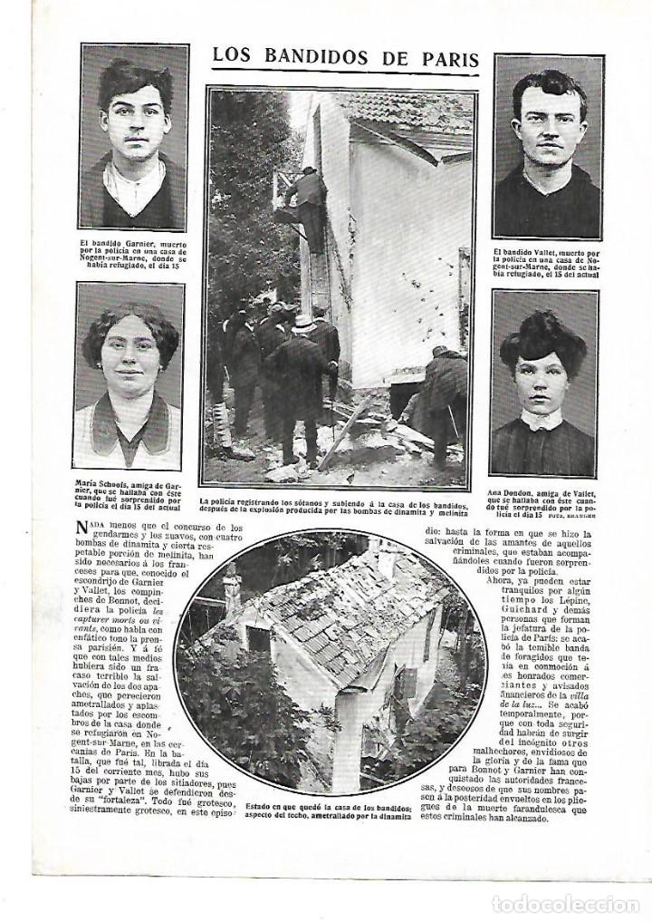 Coleccionismo: A&Ntilde;O 1912 RECORTE PRENSA LOS BANDIDOS DE PARIS GARNIER VALLET BONNOT MUERTOS POR LA POLICIA