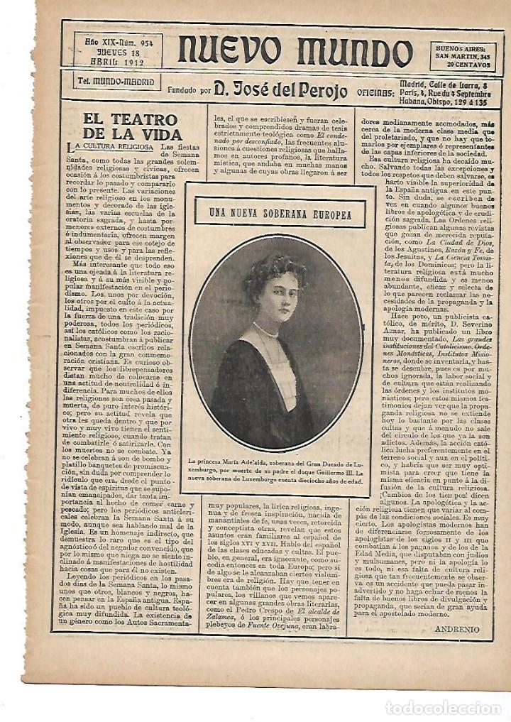 Coleccionismo: A&Ntilde;O 1912 RECORTE PRENSA MARIA ADELAIDA NUEVA SOBERANA DEL GRAN DUCADO DE LUXEMBURGO