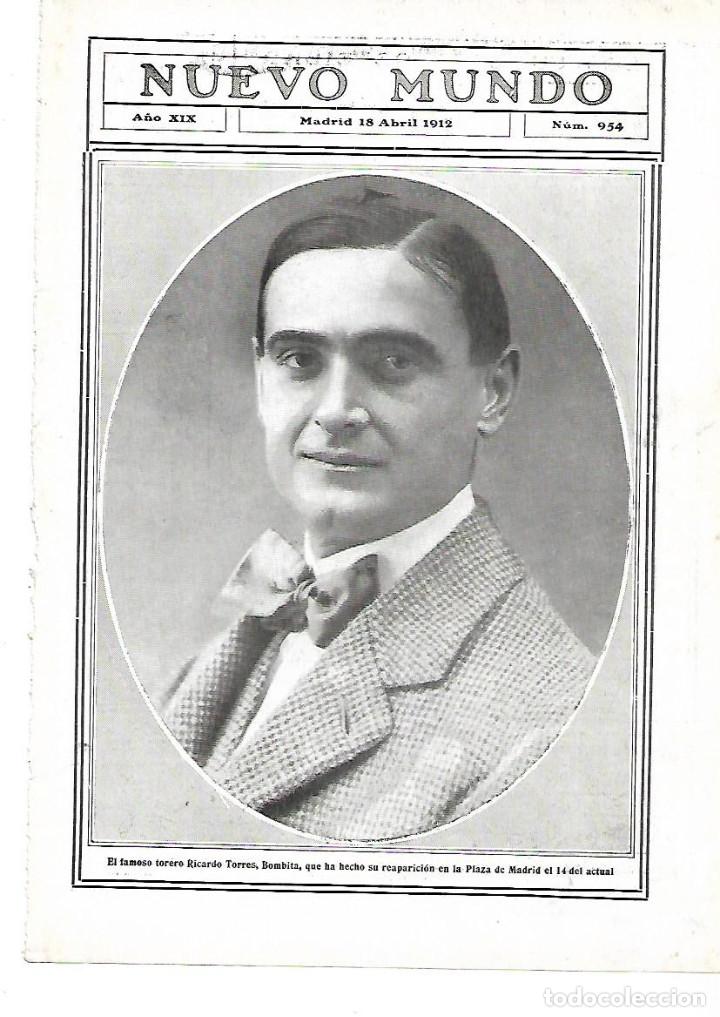 Coleccionismo: A&Ntilde;O 1912 RECORTE PRENSA FOTOGRAFIA RETRATO DEL TORERO RICARDO TORRES BOMBITA