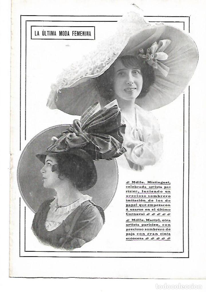 Coleccionismo: A&Ntilde;O 1912 RECORTE PRENSA MUJER MODA COMPLEMENTOS SOMBREROS LUCIDOS POR ARTISTAS MISTTINGUET Y MARTYL