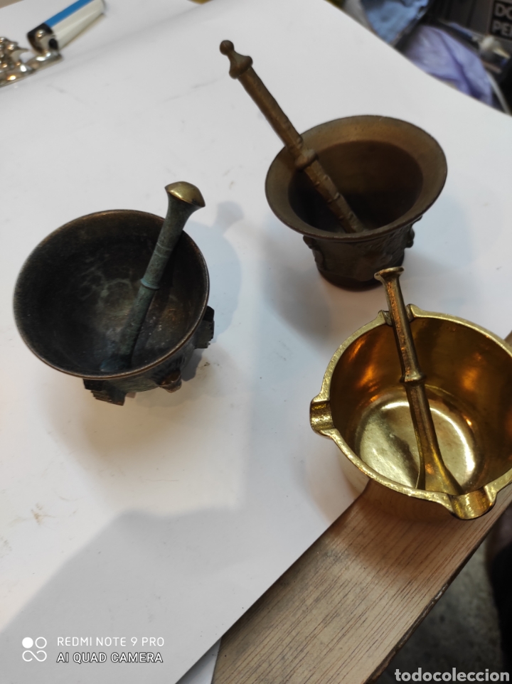 Coleccionismo: Tres morteros peque&ntilde;os para colecci&oacute;n. Uno antiguo, otro vintage y otro moderno. Muy bonitos.