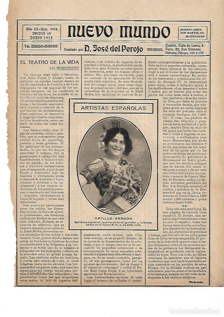 Coleccionismo: A&Ntilde;O 1913 RECORTE PRENSA MATILDE ARAGON ARTISTA ESPA&Ntilde;OLA CUPLETISTA TEATRO ROMEA DE MADRID