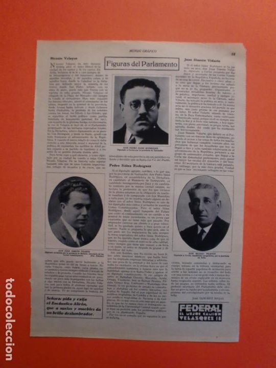 Sammelleidenschaft Papier: FIGURAS DEL PARLAMENTO NICASIO VELAYOS JUAN SIME&Oacute;N VIDARTE PEDRO SAINZ - MUEBLES MODERNOS - 28/10/31