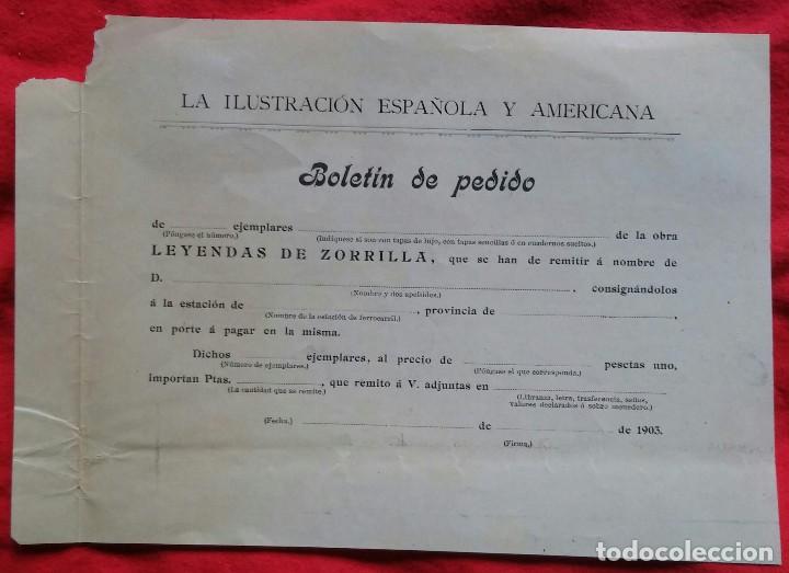 Coleccionismo: BOLETIN DE PEDIDO - 1903 - LEYENDAS DE ZORRILLA - LA ILUSTRACI&Oacute;N ESPA&Ntilde;OLA Y AMERICANA