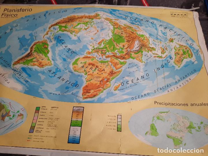 Sammelleidenschaft Papier: PLANISFERIO F&Iacute;SICO. PLANISFERIO POL&Iacute;TICO. GRAN MAPA DE COLEGIO VICENS VIVES. ROTURA EN ESQUINA