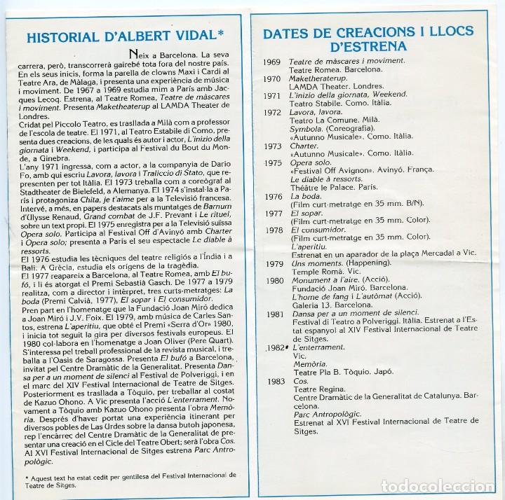 Coleccionismo: Programa de mano &rdquo;Lhome Urb&agrave;&rdquo; d Albert Vidal (1985) - Foto 4