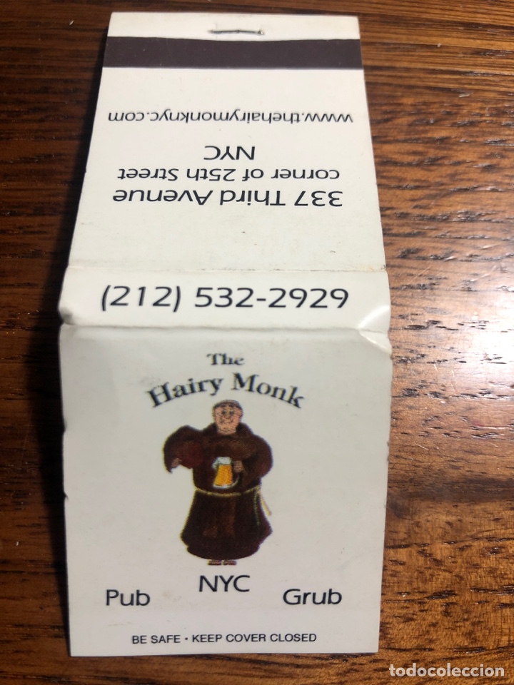 Coleccionismo: CAJA DE CERILLAS CARTERITA PUBLICIDAD THE HAIRY MONK PUB NYC GRUB...