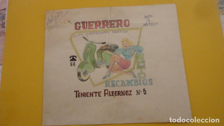 Coleccionismo: ANTIGUO BOCETO ANUNCIO PUBLICITARIO.MOTO RECAMBIOS.GUERRERO.VESPA. SEVILLA?