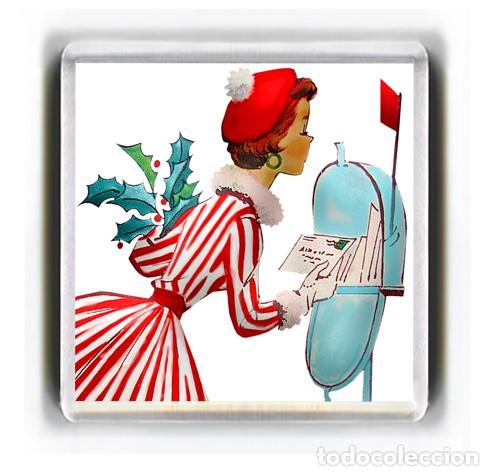 Coleccionismo: IMAN ACRILICO NEVERA - VINTAGE NAVIDAD MUJER CARTAS