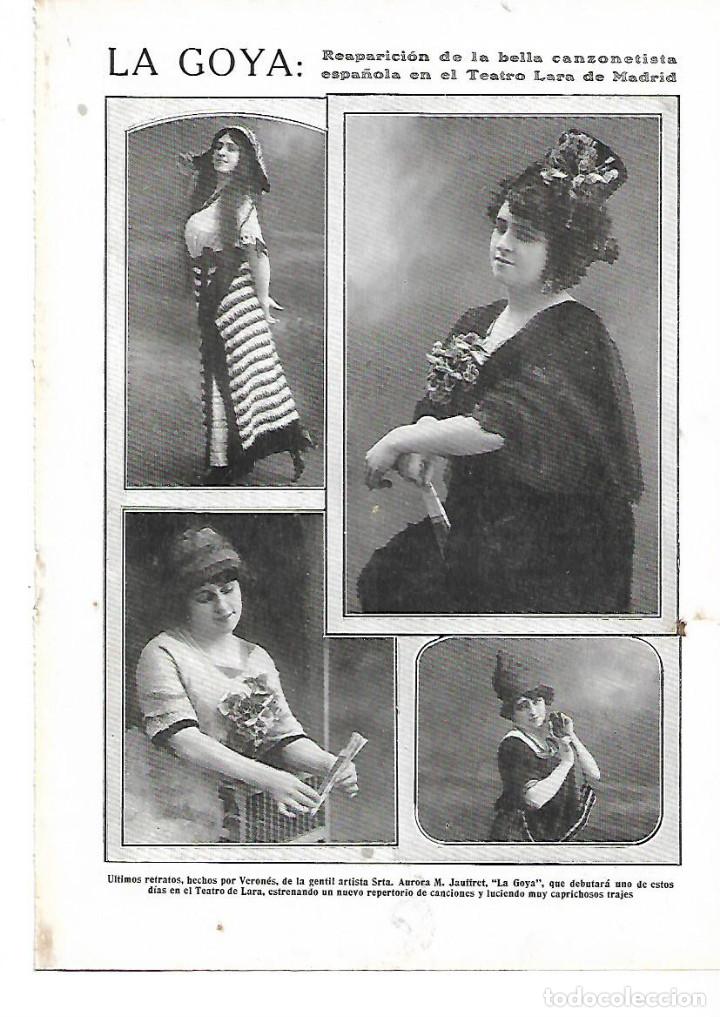 Coleccionismo: A&Ntilde;O 1912 RECORTE PRENSA LA GOYA ACTRIZ ARTISTA CANZONETISTA REAPARICION TEATRO LARA DE MADRID