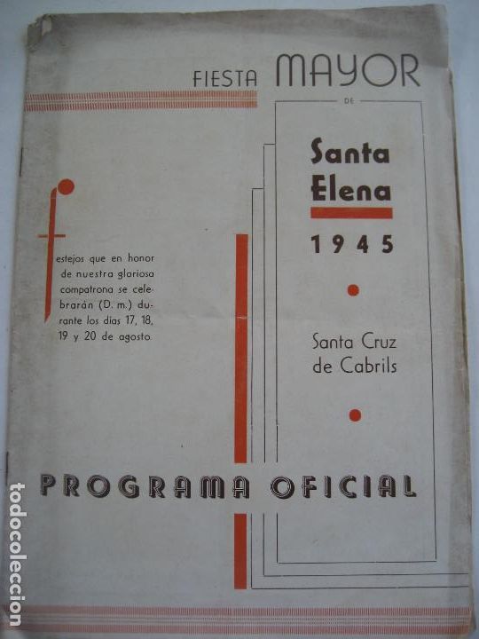 Coleccionismo: Santa Elena , Cabrils. 1945. Programa de Fiesta Mayor