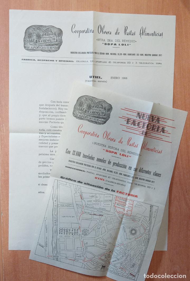 Coleccionismo: CARTA DE PRESENTACI&Oacute;N DE COOPERATIVA OBRERA DE PASTAS ALIMENTICIAS NTRA SRA DE REMEDIOS UTIEL 1968