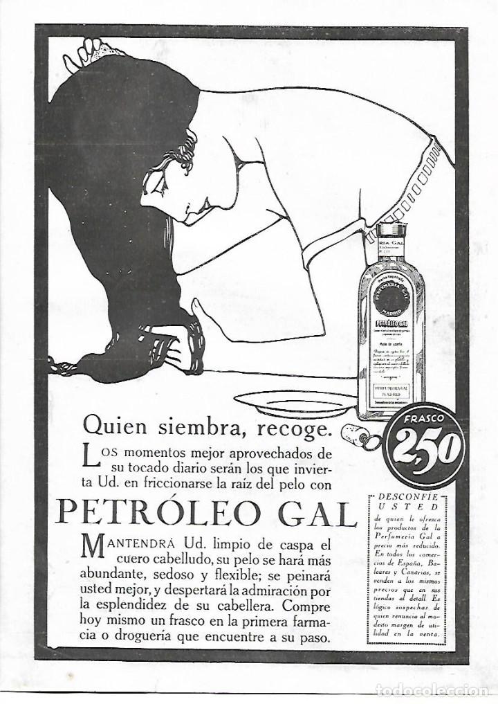 Colecionismo: A&Ntilde;O 1924 RECORTE PRENSA PUBLICIDAD PETROLEO GAL PARA EL PELO CABELLO