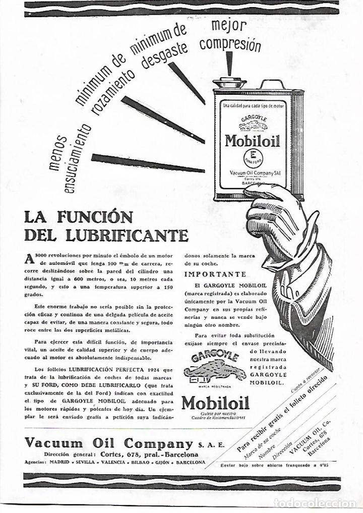Collectionnisme: A&Ntilde;O 1924 RECORTE PRENSA PUBLICIDAD LUBRIFICANTE MOBILOIL GARGOYLE MOTOR AUTOMOVIL