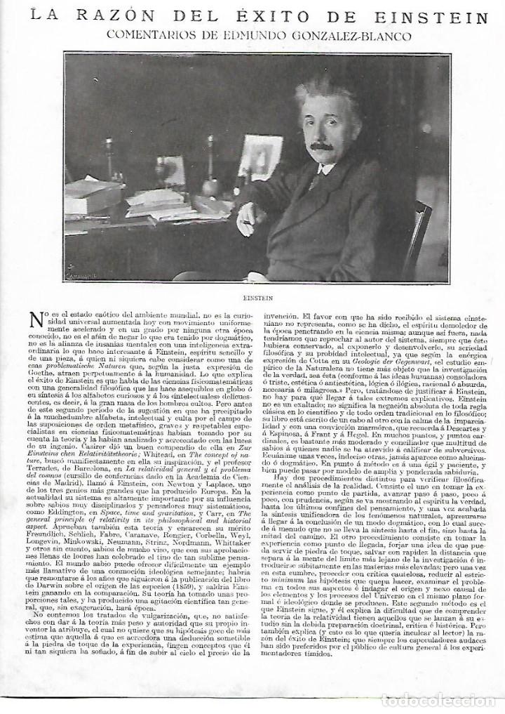 Coleccionismo: A&Ntilde;O 1924 RECORTE PRENSA CIENCIA LA RAZON DEL EXITO DE EINSTEIN POR EDMUNDO GONZALEZ BLANCO
