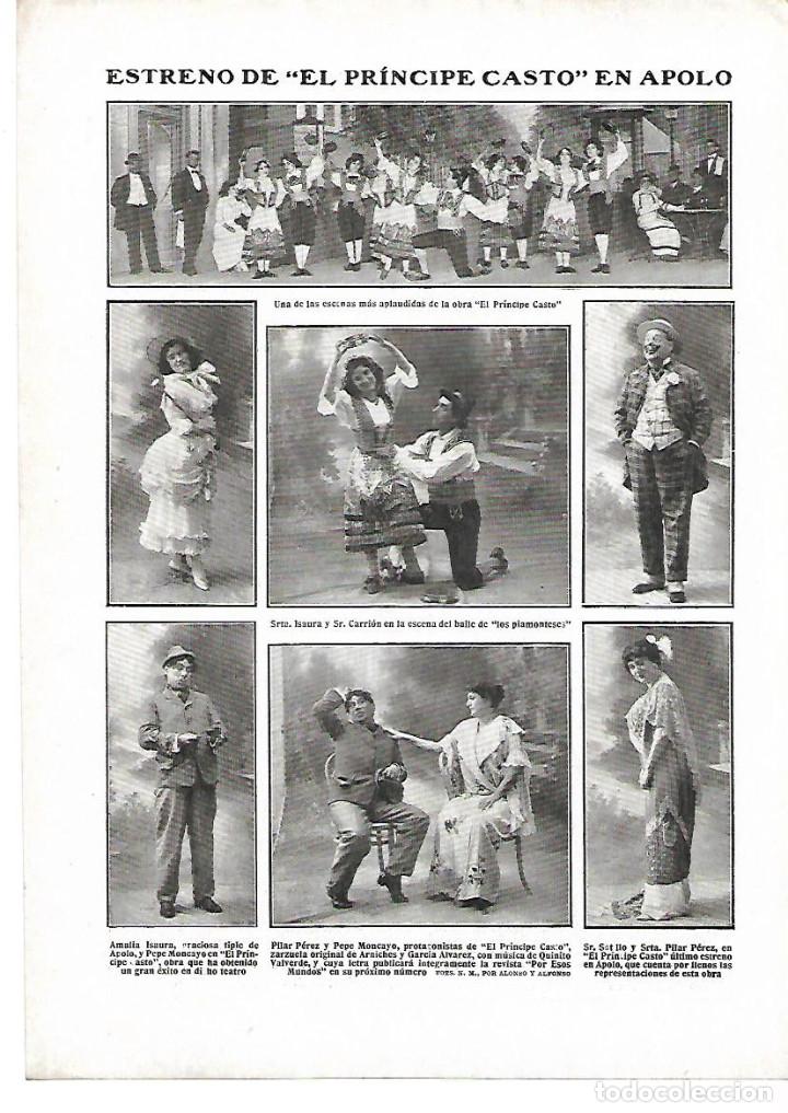 Collectionnisme: A&Ntilde;O 1912 RECORTE PRENSA ESTRENO OBRA EL PRINCIPE CASTO EN EL TEATRO APOLO ISAURA CARRION