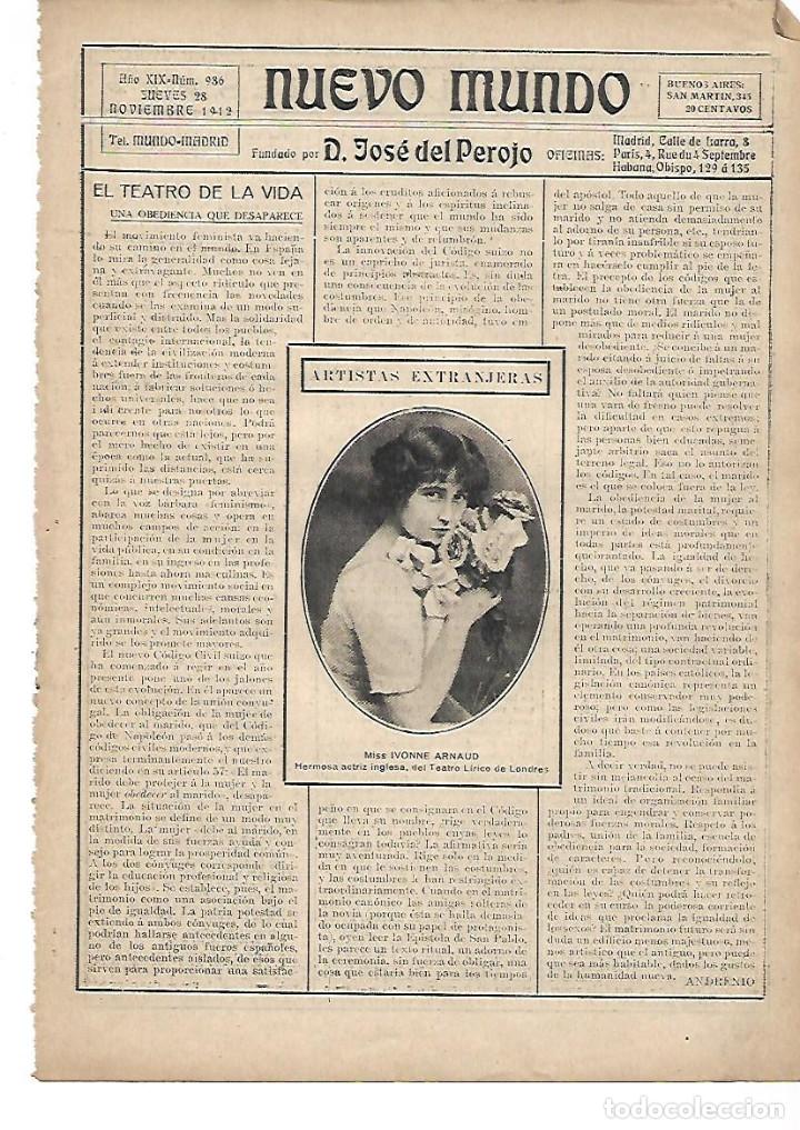 Coleccionismo: A&Ntilde;O 1912 RECORTE PRENSA IVONNE ARNAUD ACTRIZ TEATRO LIRICO DE LONDRES ARTISTA