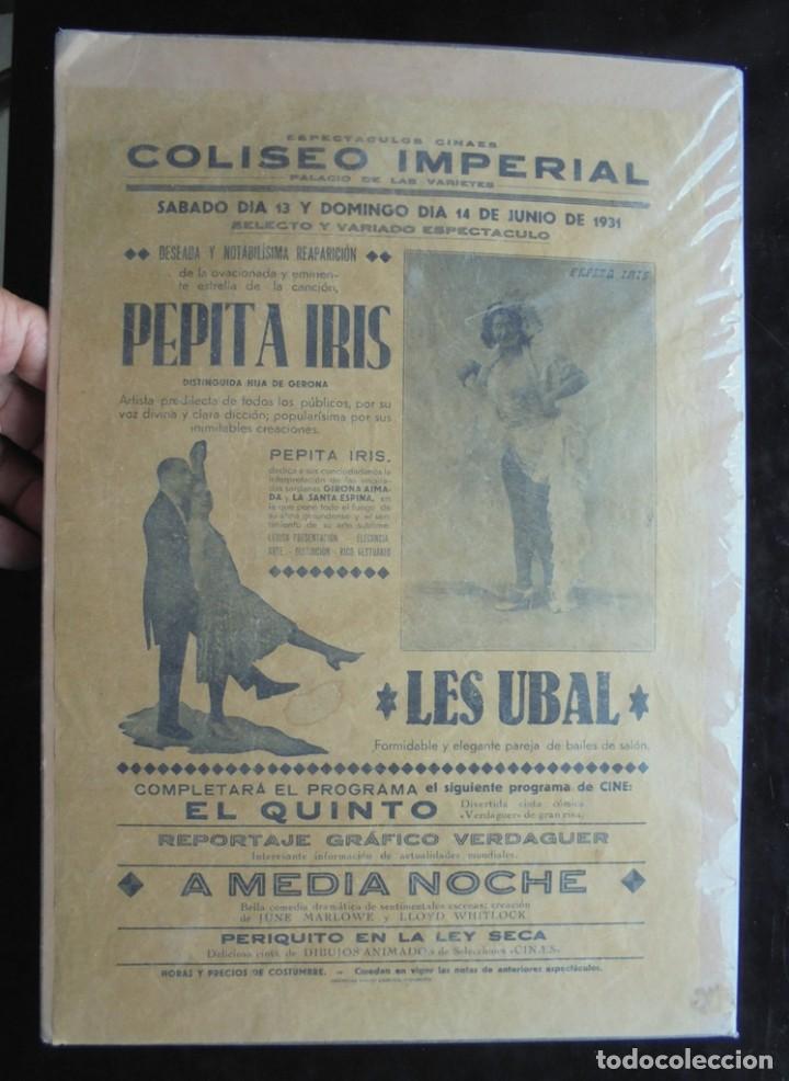 Coleccionismo: Cartell variet&eacute;s 1931 Coliseo Imperial Gerona Pepita Iris + Les Ubal + June Marlowe y Lloyd Whitlock