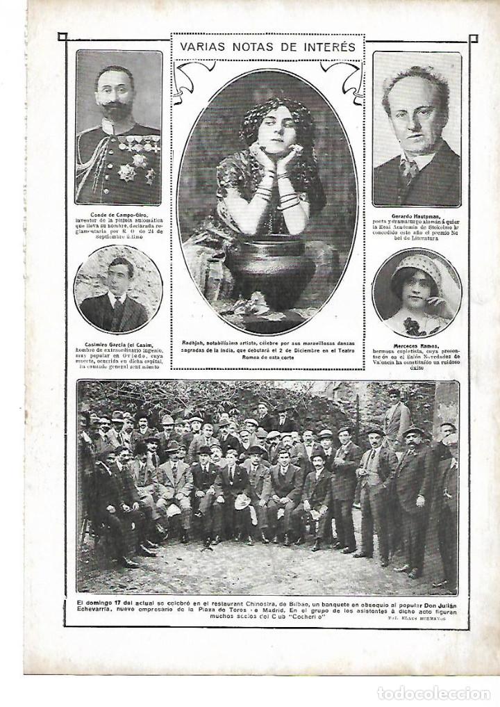 Colecionismo: A&Ntilde;O 1912 RECORTE PRENSA RESTAURANTE CHINOSTRA BILBAO BANQUETE JULIAN ECHEVARRIA CLUB COCHERITO TOREO