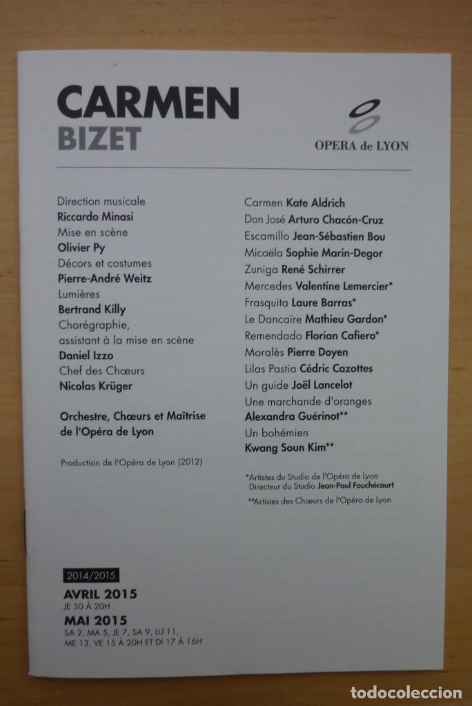 Coleccionismo: Prorama de mano &laquo;Carmen&raquo; Georges Bizez Henry Meilhac Ludovic Hal&eacute;vy Merim&eacute;e Op&eacute;ra de Lyon 2015