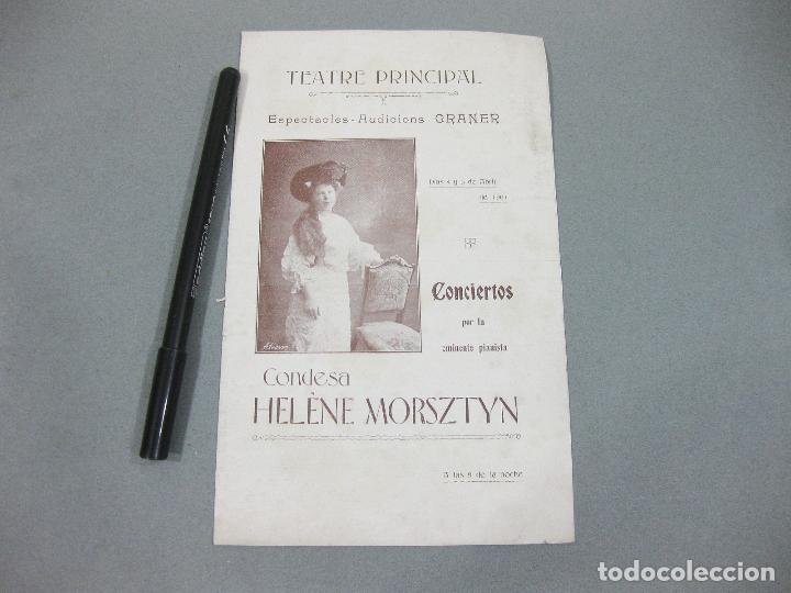 Coleccionismo: TEATRE PRINCIPAL - ESPECTACLES AUDICIONS GRANER. CONCIERTO PIANISTA CONDESA MORSZTYN. BARCELONA 1907