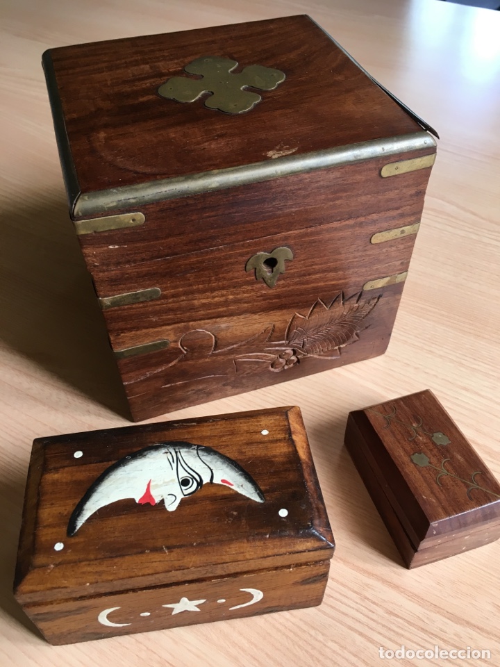 Coleccionismo: Lote 3 cajas joyero de madera de 16, 7 y 4cm altura respectivamente