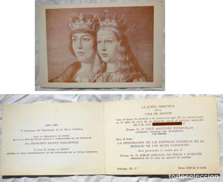 Coleccionismo: Antigua Tarjeta : V CENTENARIO MATRIMONIO REYES CAT&Oacute;LICOS. 1969 JUNTA DIRECTIVA CASA DE ARAG&Oacute;N