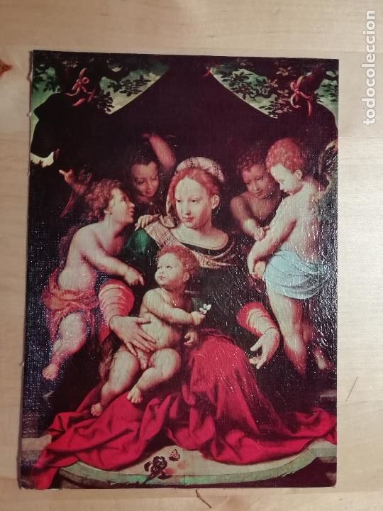 Coleccionismo: L&aacute;mina imitaci&oacute;n lienzo Virgen con el ni&ntilde;o y &aacute;ngeles Escuela Flamenca o Hispanoflamenca