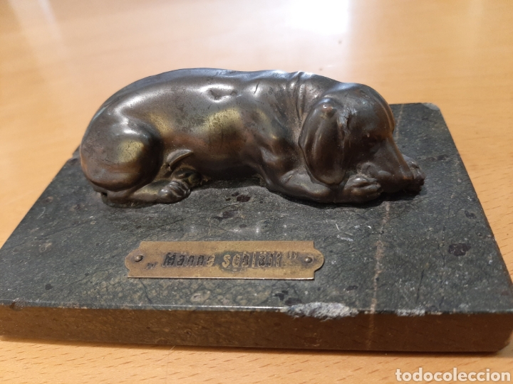 Coleccionismo: Perro antiguo sobre m&aacute;rmol pisapapeles