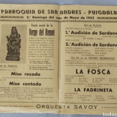 Coleccionismo: PUIGDALBA. PARROQUIA DE SAN ANDRÉS. 1952 FIESTA VERGE DEL REMEI/VIRGEN DE LOS REMEDIOS