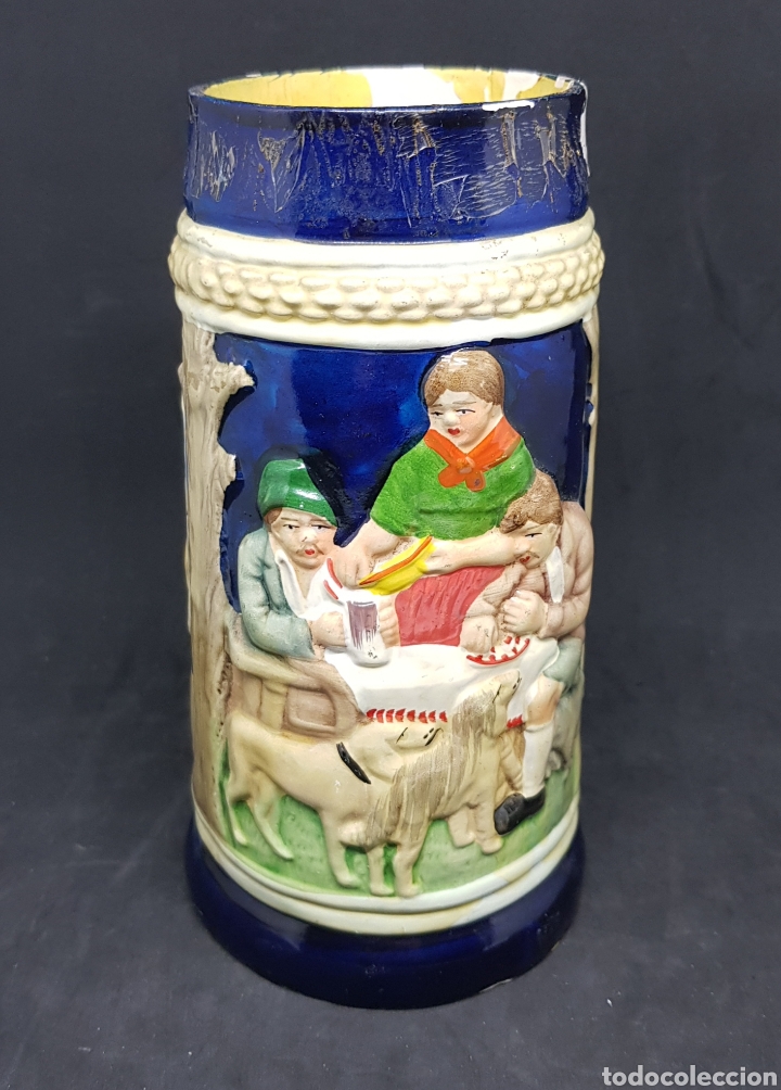 Collezionismo: Jarra cerveza - ceramica - pintada a mano - 17 cm - car207